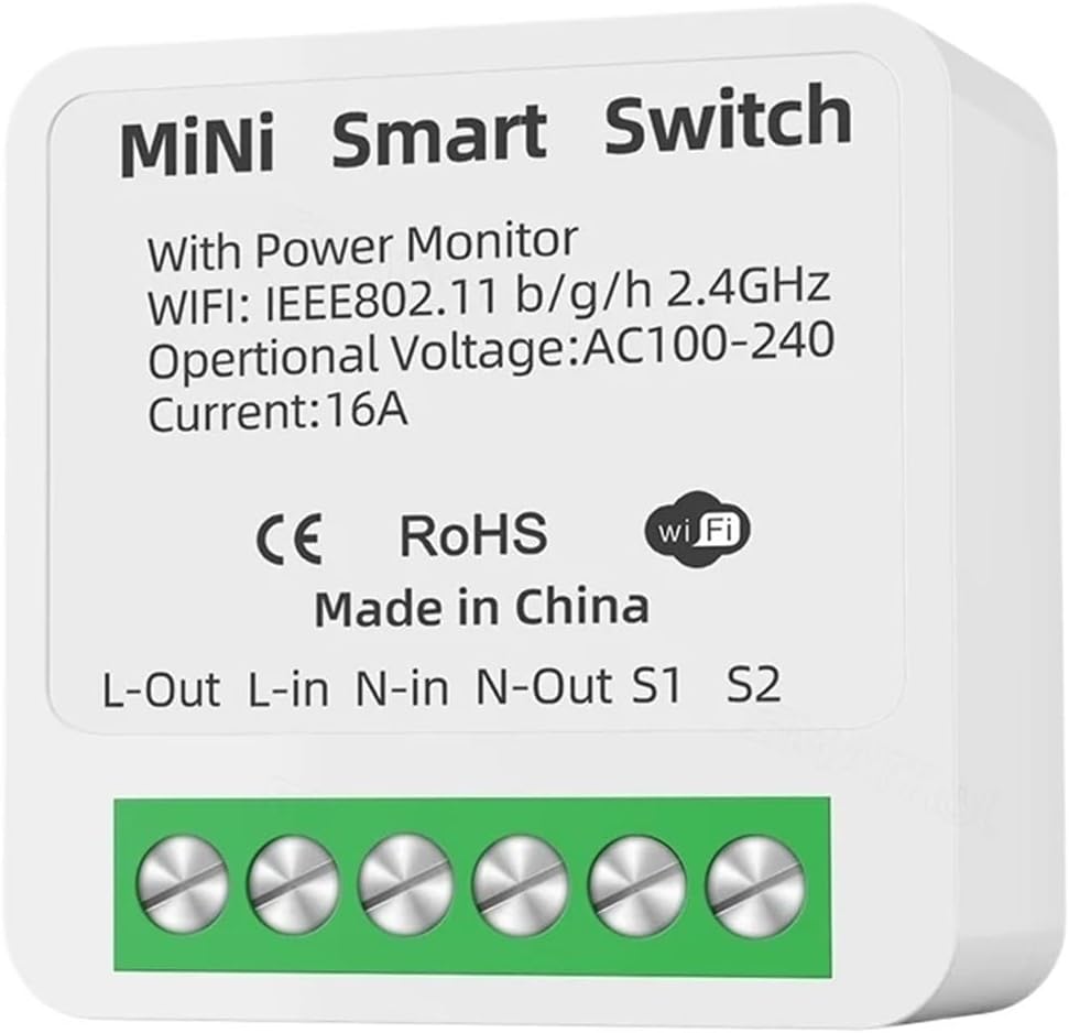NISZA 16A Tuya WiFi Smart Switch 2-Way Control, with Power Monitoring Switch mini Smart Circuit Breaker Smart Life Control (Color : 1pcs with PowerMeter, Size : Smart Switch)