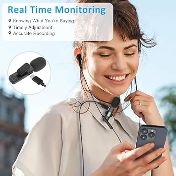 Professional Wireless Lavalier Lapel Microphone for iPhone Android - Bluetooth Mini Phone Microphones for Video Recording - 2 Clip on Mics with USB C Interface for Tiktok YouTube Vlog