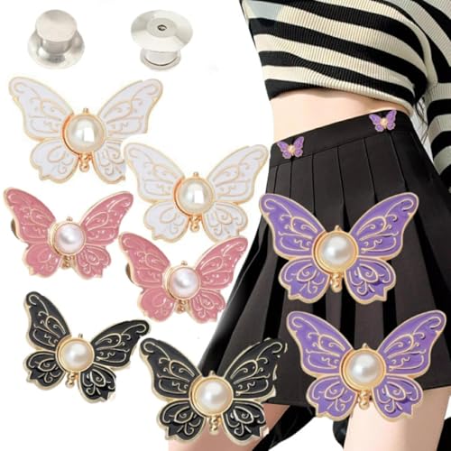 2025 Upgraded 8 Set Pant Waist Tightener, Flower Buttons Pins for Loose Jeans, Adjustable Waist Buckle Extender Set Pants Clips, No Sewing for Jeans, Skirts (A)