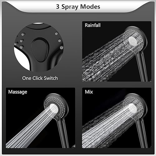 Cabezal de Ducha Filtrado FEELSO de 3 Modos con Maneral y 2 Filtros de Repuesto, Negro Mate miniatura 2