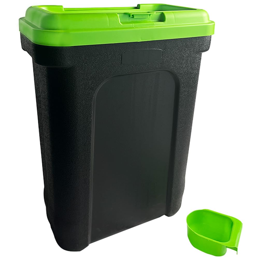Aggloz | Pet Food Storage Container 35L Dog Cat Animal Bin 16 KG Dry Feed 23KG Seed With Food Scoop And Air Tight Seal- Storage Bin Box- Green (Green-BIN)
