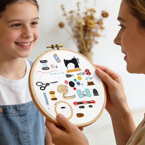Image of Crafmanoe Hand Embroidery Kits for Beginners Adults, Crewel Embroidery DIY Kits, Stamped Cross Stitch Kits for Beginners Adults Craft Kits for Women, Entire Set of Embroidery Supplies & Video Tutorial