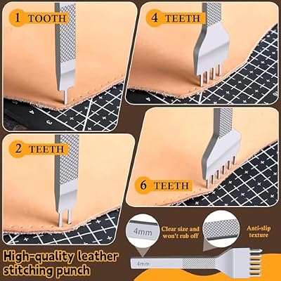 Leather Working Tools and Supplies for DIY Craft Beginners Stamping Dyeing Carving Sewing Edge Sealing Cutting Knife, Edge Burnisher, 1/2/4/6 Stitching Punch, Leather Compass Geometry Tool and Ruler