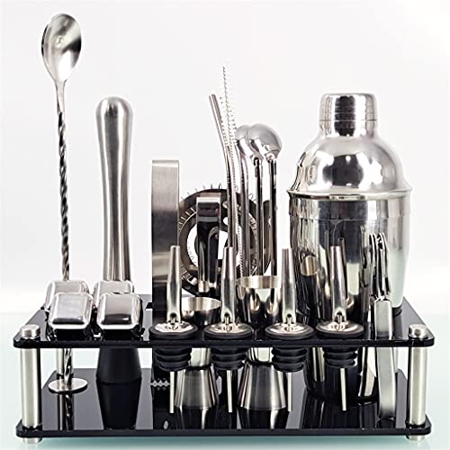 DYHWAC Kit de Barman Coctel de 23 Piezas Coctelera de 23 Piezas Conjunto de Soporte de Hielo de Acero Inoxidable para Bebidas Mixtas Martini Bar Herramientas(550ML)