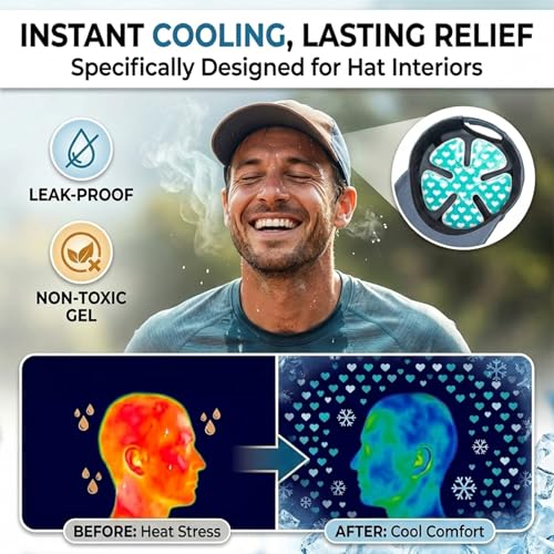 Image of Adjustable Cooling Headband Inserts for Hats - Reusable Gel Ice Packs for Hard Hats, Sun Hats & Caps, 4-Hour Cold Therapy Relief for Migraines, Heat & Outdoor Activities, 2 Pack