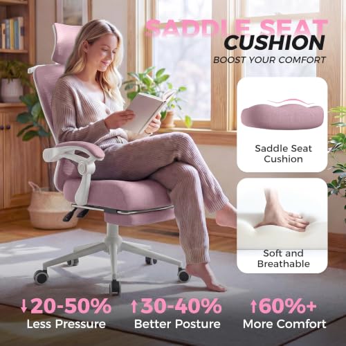 Image of CYKOV Ergonomic Office Chair with Footrest - Adjustable Lumbar Support & Headrest, 90-135 Reclining Mesh Back Computer Chair - Home Office /Gaming, 350lbs Capacity