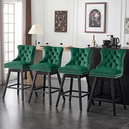 Image of Green Swivel Bar Stools, Velvet Counter Height Bar Stools Set of 4