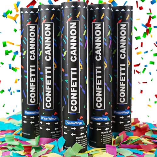 Biodegradable Confetti Cannon Party Poppers - 5 Pack Party Poppers Confetti Shooters for Birthday Graduation Wedding New Years Eve Celebration Office Prank Large Confetti Cannon
