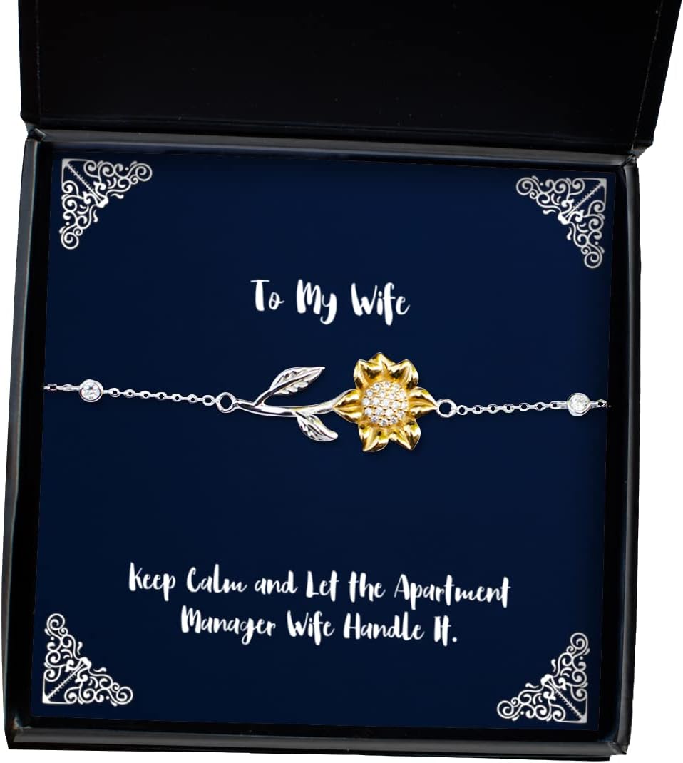 Unique Wife, Keep Calm and Let The Apartment Manager Wife Handle It, Cute Sunflower Bracelet for Wife from Husband