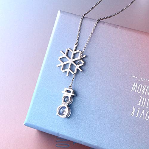 925 Sterling Silver Lone Chain WInter Cute Snowflake Snowman Y Shaped Lariat Necklace Merry Christmas Jewelry for Women Girls Teens - Image 4