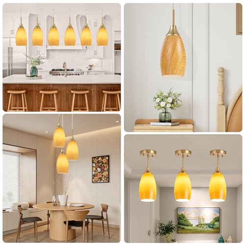 Image of Viinew Mini Glass Pendant Light, 4.72 inch, Walnut Wood Grain