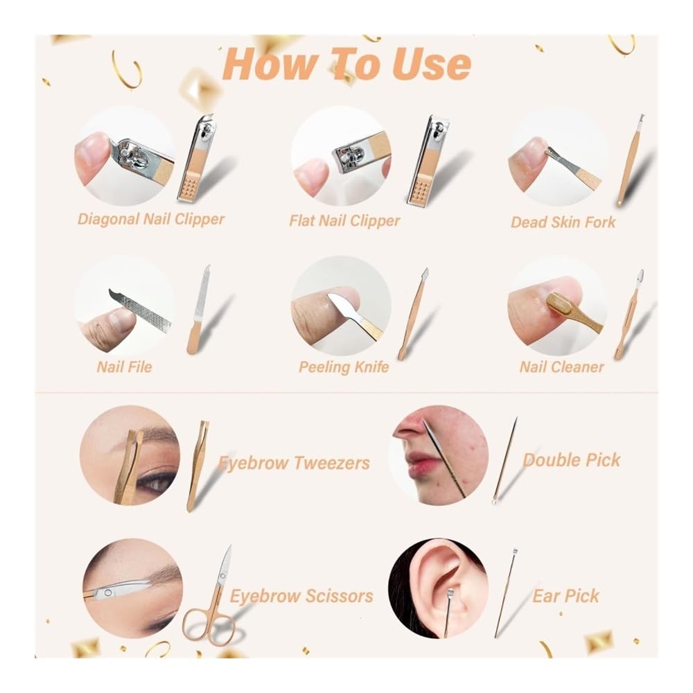 Cortaúñas, Set de manicura de Acero Inoxidable 10 en 1 con Estuche de Cuero, Kit de uñas de Regalo para Viajes