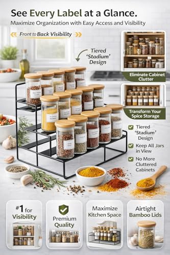 Image of Metal Kitchen 3-Tier Step Spice Bottle Rack Organiser