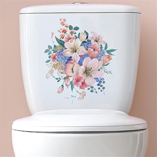 Miniatura 6 de Calcomanías de flores para tapa de asiento de inodoro, autoadhesivas, removibles, para la pared del baño, calcomanías para cubierta de tapa de