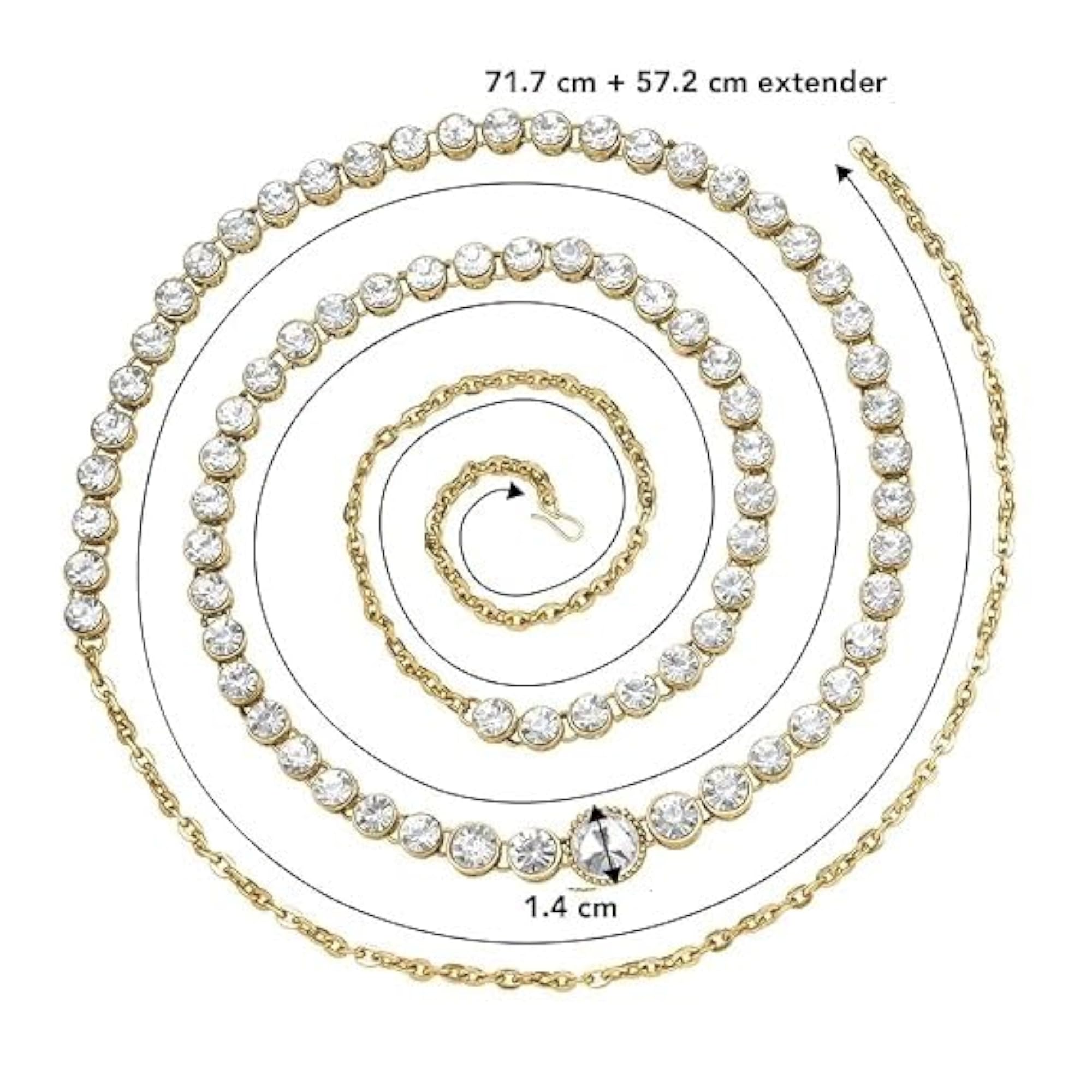 Women's Crystal Rhinestone Chain Belt, Adjustable Gold-Toned