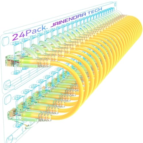 Image of Cat6 Ethernet Cable 1 ft - 24 Pack High-Speed LAN Patch Cord RJ45, Gold-Plated Connectors, Short Network Cable for Patch Panel, Router, Modem, Switch - Yellow