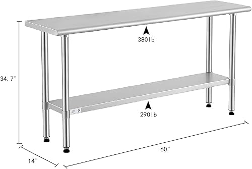 Vista 128 de Rockpoint - Mesa de acero inoxidable para preparación y trabajo con protector contra salpicaduras, 24 x 36 pulgadas; para cocina comercial, metal