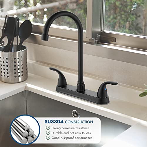 Cinwiny Kitchen Sink Faucet,Matte Black 2-Handle Kitchen Faucet High Arc 360° Rotating Spout 8 Inch Centerset Kitchen Sink Faucet With Supply Lines For 3 Holes Kitchen Sink #TOP6