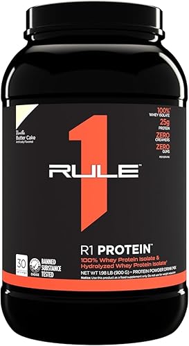 Rule One Proteins proteína R1 - Pastel de mantequilla de vainilla 088oz de acción rápida súper puro 100 aislado e hidrolizado de proteína en polvo