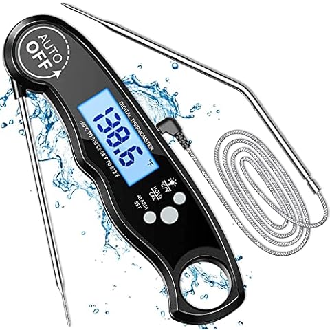 Fleischthermometer Grillthermometer, LCD Digitales Bratenthermometer Küchenthermometer mit 2 Edelstahlsonden & Langem Draht & Magnet, Temperatur Voreinstellung für Küche Grillen Ofen Smoker Öl Cover