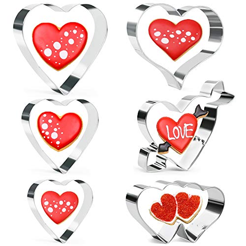 Kaishane Heart Cookie Cutter Set 6 Pieces Valentine's Day Biscuit Cutter Stainless Steel Birthday Wedding Fondant Cutters For Baking #TOP10