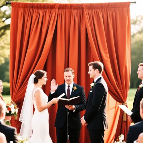 Image of 2 Panels Orange Backdrop Curtain, 10 x 10 Feet Polyester Background Curtains for Parties, Weddings, Baby Showers, Halloween, Christmas, Birthday Party Photoshoot Backdrop Curtains Decorations