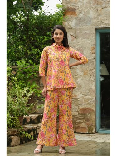 Image of Leriya Fashion Women's Rayon Floral Co Ord Set Stylish | Kurta Set | Ethnic Co Ord Set | Designer Kurta Set Trendy Korean Summer Travel Outfit | Lightweight Two Piece Dress for Beach & Holiday Look