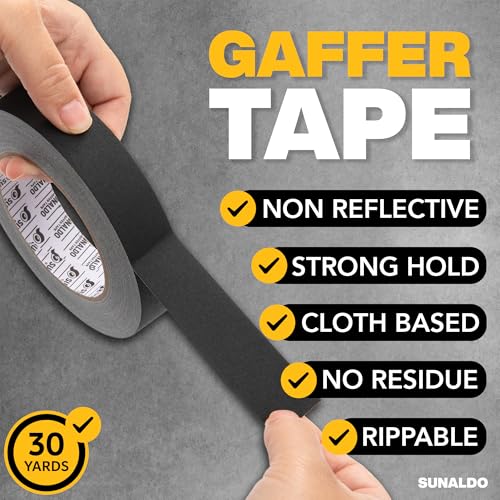 Image of Gaffers Tape Heavy Duty, Easy to Rip, Residue-Free Professional Grade Floor Tape for Electrical Cords, Matte Finish Non Reflective, Weather Resistant (1, Black, 1 inch x 30 Yards)