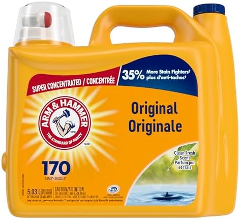 Arm & Hammer Liquid Laundry Detergent, Super Concentrated, Clean Fresh Scent, 170 Loads, 5.03L – Powerful Odor Elimination & Long-Lasting Freshness