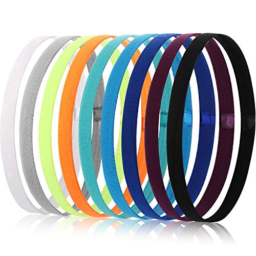 9 Pieces Thick Non-Slip Elastic Sport Headbands, Elastic Silicone Grip Exercise Hair and Sweatbands for Yoga (Multiple Color)