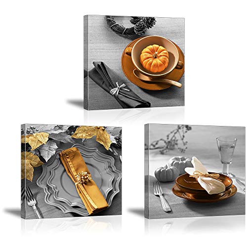 PIY PAINTING Leinwanddrucke, Eleganter Esstisch Romantischer Stil Fotodrucke, 3 Teilig Gedruckt Gerahmt Bild Kunstwerk für Büro Décor, Mode Neujahrsgeschenk für Freunde, 30x30cm