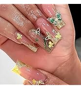 Rilafuvu Long Press on Nails Coffin Fake Nails,Glue on Nails 3D Butterfly and Rhinestones Acrylic...