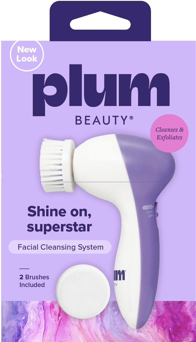 Plum Beauty Facial Cleansing System, Face Cleansing Brush with 2 Heads