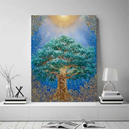 Tableau decoration murale arbre vert et or 40x60cm avec finition encadrée - 2