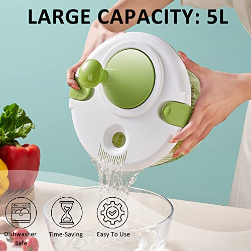 Salad Spinner, 5L Vegetable Washer Dryer Drainer Strainer With Bowl & Colander, Multi-Use Lettuce Spinner, Fruit Washer, Pasta And Fries Spinner #TOP4
