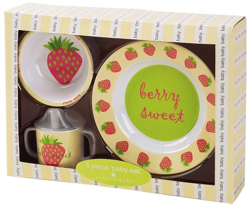 Elegant Baby 3-teiliges Melamin-Set "Berry Sweet" inklusive Teller, Schüssel und Schnabeltasse