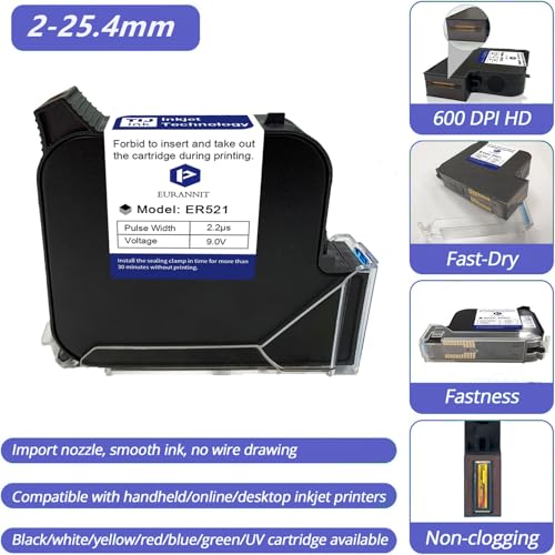 Eurannit Original ER521 Schnelltrocknende Tintenpatrone 25.4 mm für 260E Automatischer Tinten Strahl Drucker, Schwarz