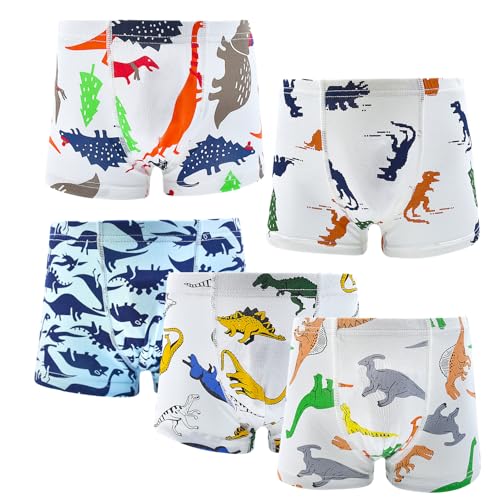 DECOVICI Boxershorts Jungen Kinder 5er Pack Unterhose für Kleinkinder 5-6 Jahre Baumwolle Unterwäsche Dinosaurier Tier Muster Schlüpfer(5-6 Jahre Dinosaurier)