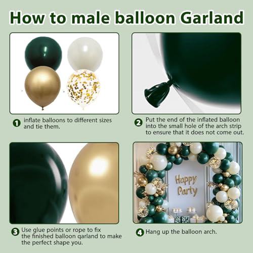 Image of Emerald Green Gold Balloon Arch Kit, Pearl, 129 Pcs, Different Size