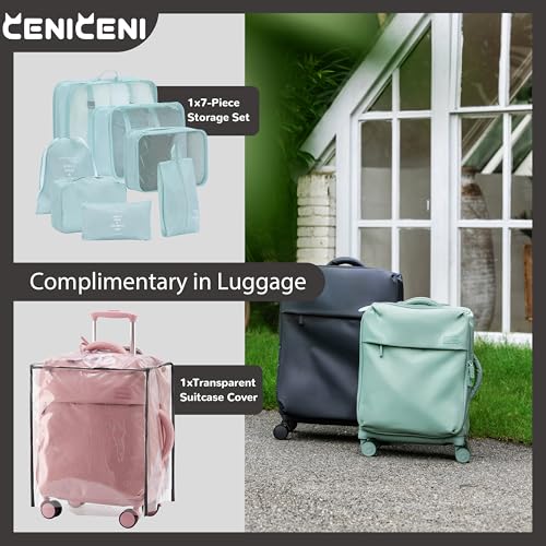 Ultralight 20" 24" Travel Luggage Set Carry-On Airline Approved Softside Suitcase, 360° Spinner Wheels, TSA Lock, with 7-Piece Travel Accessories, Black2