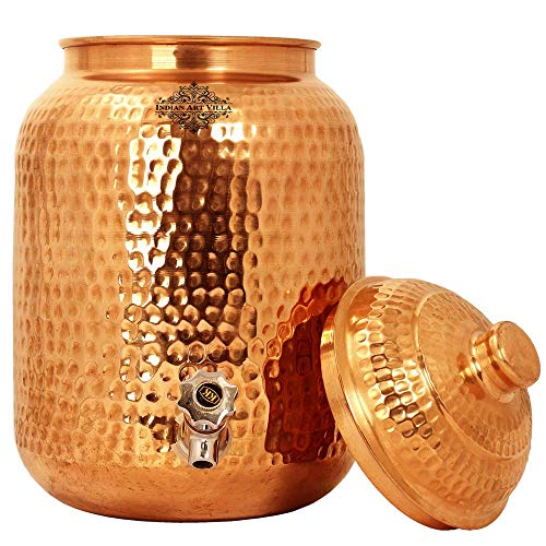 Indian Art Villa Hammered Copper Water Dispenser Container Pot Matka, Storage Water, 152 Oz #TOP2