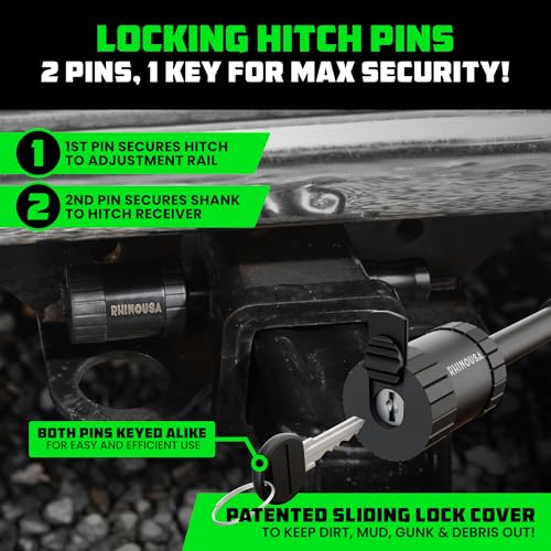 Image of Rhino USA Adjustable Trailer Hitch (Fits 2-Inch Receiver) - Heavy Duty Aluminum Tow Hitches with 6-Inch Drop /Rise for Truck (12,500 LBS GTW) - Weatherproof Double Anti-Theft Locking Hitch Pins (Black)