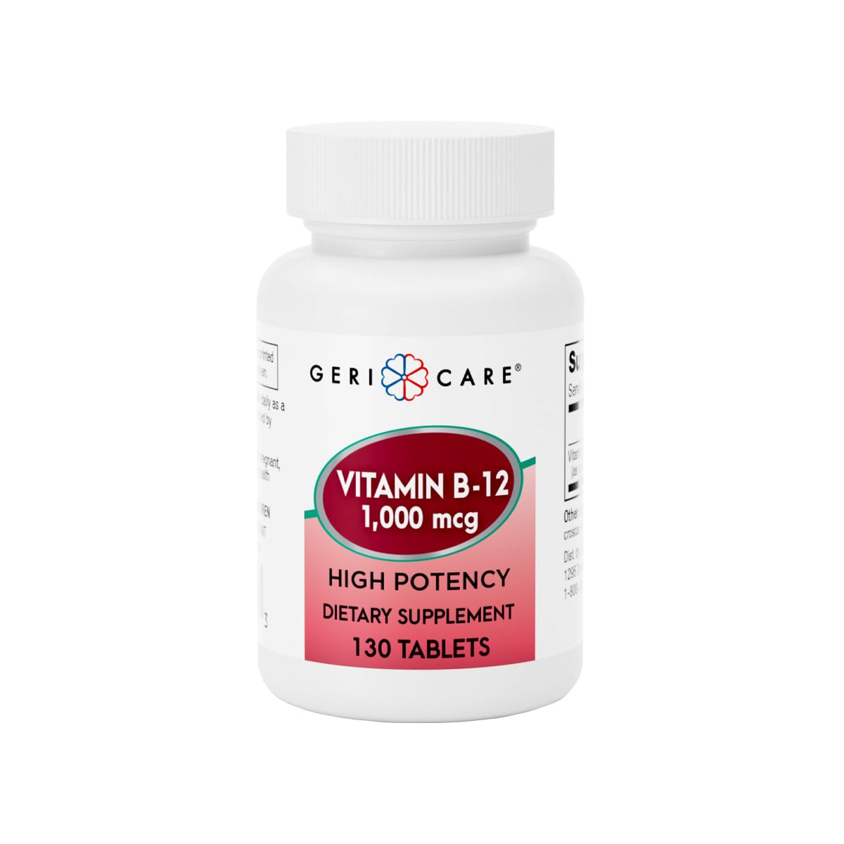 GeriCare Vitamin B-12 1000mcg High Potency Tablets, Premium Dietary Supplement for Boosting Energy, Supporting Brain Health, and Maintaining a Healthy Nervous System 130 Count (Pack of 1) 130 Count (Pack of 1) 1000mcg