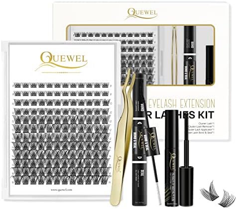 QUEWEL Cluster-Lashes 72 Pcs Individual-Lashes Thin Stem C/D Curl 8-16mm Length DIY Eyelash Extension False Lashes Individual Natural&Mega Styles Soft for Personal Makeup Use at Home (Mega-D-MIX8-16)