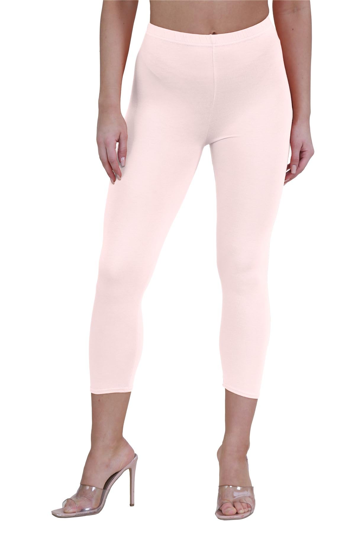 Janisramone Women's Nude New Plain Stretchy 3/4 Leggings Workout Tight Gym Cropped Capri Active Pants