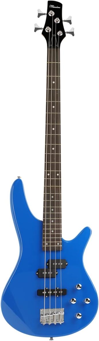 Electric Bass Guitar 4 Strings Full Size P Bass Beginner Kit Black for Starter with Gig Bag, Guitar Strap, and Guitar Cable (Blue)