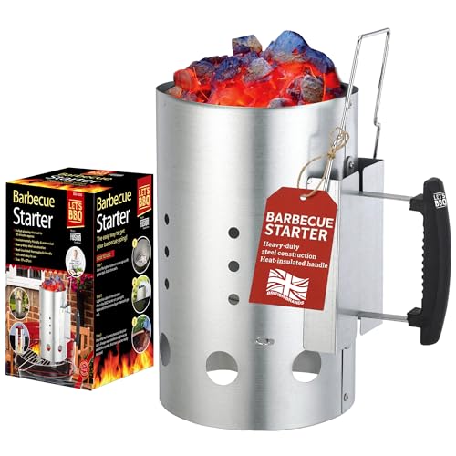 Fusion Food BBQ Coal Starter 19 x 27cm - Charcoal Starter Chimney Heavy-Duty Steel Barbecue Chimney Starter with Heat-Insulated Handle Fast 20-Minute Ignition