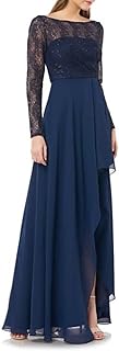 Womens Lace Sequined Ruffled Long Sleeve Boat Neck Maxi Formal Dress - Buy now