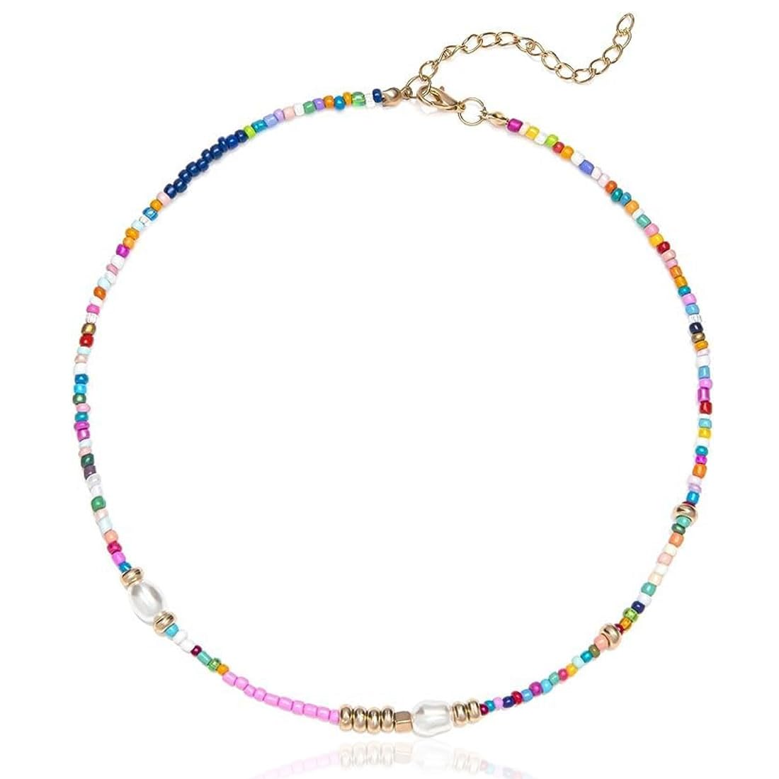 SCJJZ Collares para mujer,Collar de cuentas de arroz colorido para mujer, collar de perlas hecho a mano, collar bohemio