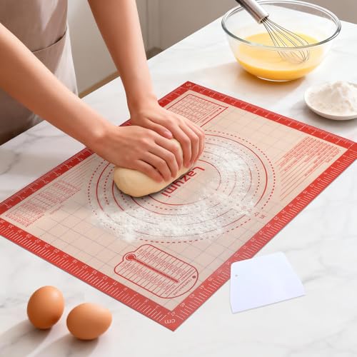 Lazymi Antidérapant Tapis de Cuisson en Silicone extra épais, Anti-Adhérent Feuille de Cuisson Patisserie avec Mesures, Tapis de Four pour...